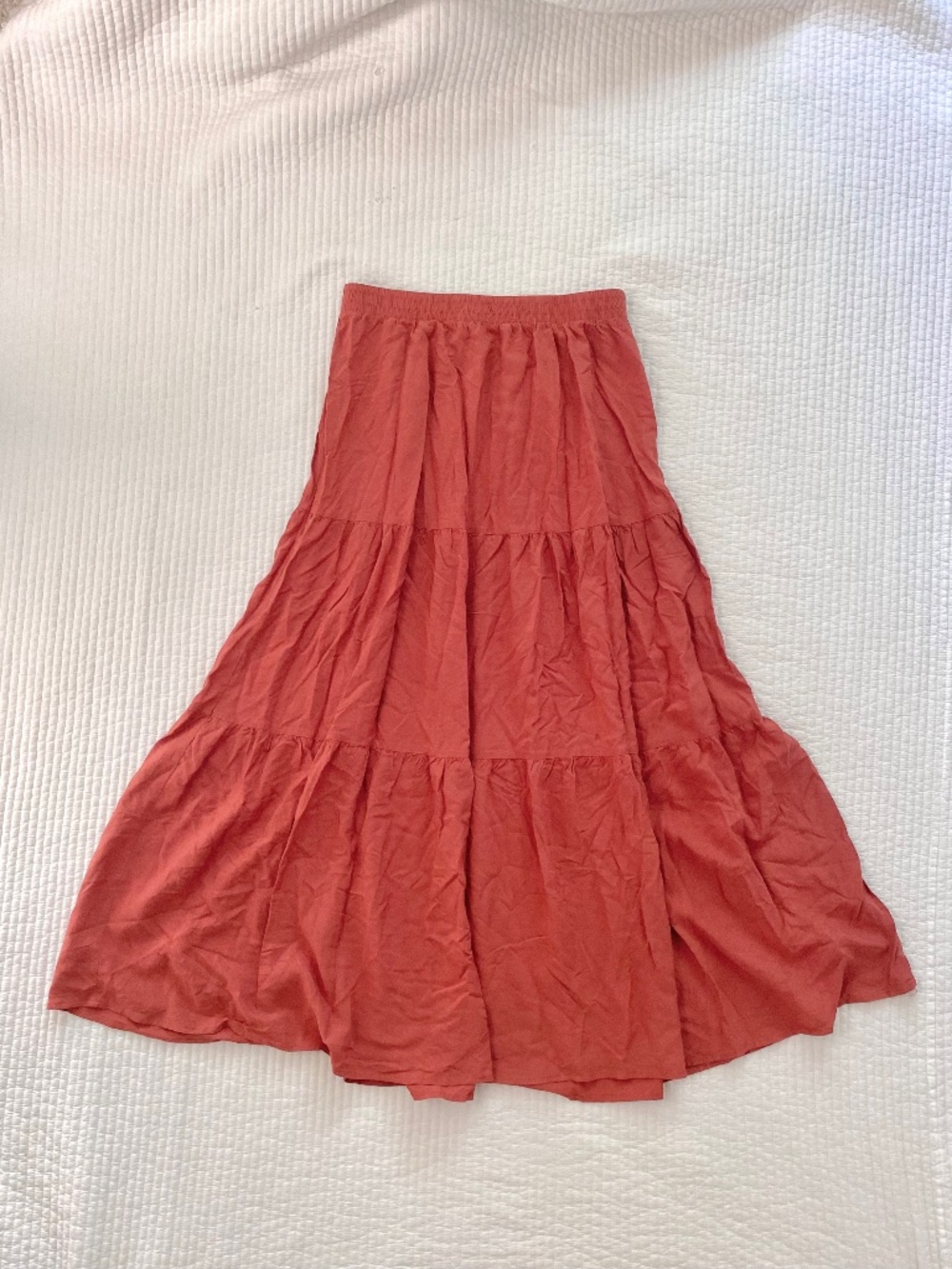 Red rust burgundy tiered maxi skirt